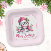 Assiettes En Carton Noël Pingouin rose Personnalisé Joyeux Noël