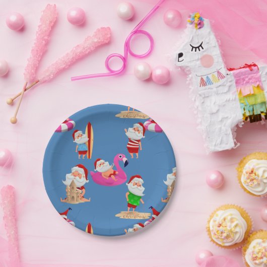 Assiettes En Carton Noël plage santa claus vacances (Fête)