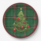 Assiettes En Carton Noël Plaid Green, Rouge (Devant)