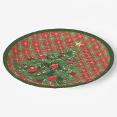 Assiettes En Carton Noël Plaid Rouge, Vert avec Flèche-Neige Or (Angle)