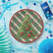 Assiettes En Carton Noël Plaid vert, blanc avec rouge (Fête)