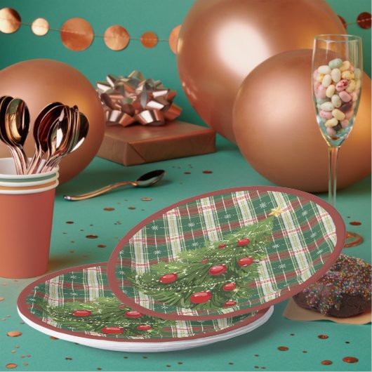 Assiettes En Carton Noël Plaid vert, blanc avec rouge (Multi)