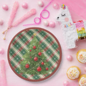 Assiettes En Carton Noël Plaid vert, blanc avec rouge (Fête)