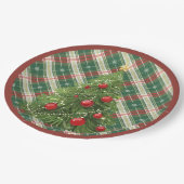 Assiettes En Carton Noël Plaid vert, blanc avec rouge (Angle)