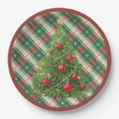 Assiettes En Carton Noël Plaid vert, blanc avec rouge (Devant)