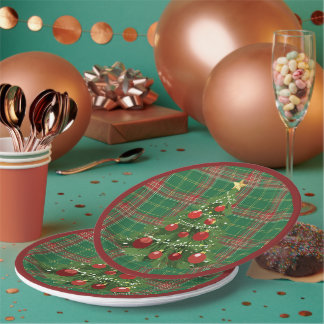 Assiettes En Carton Noël Plaid Vert, Rouge avec Or