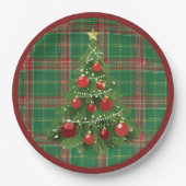 Assiettes En Carton Noël Plaid Vert, Rouge avec Or (Devant)