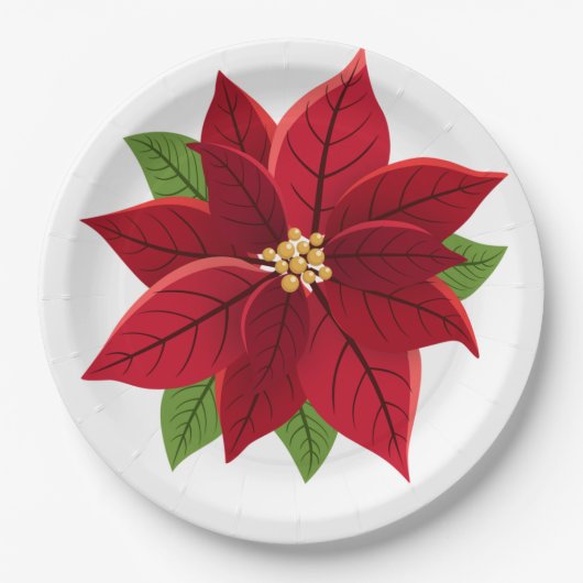 Assiettes En Carton Noël Poinsettia (Devant)
