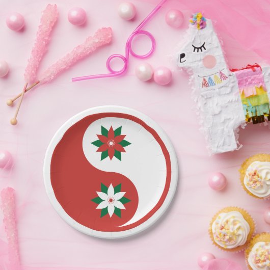 Assiettes En Carton Noël Poinsettia Yin Yang (Fête)