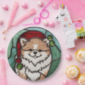 Assiettes En Carton Noël Poméranien en verre teint (Fête)