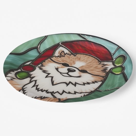 Assiettes En Carton Noël Poméranien en verre teint (Angle)