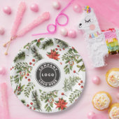 Assiettes En Carton Noël Red Berries Green Business Logo (Fête)