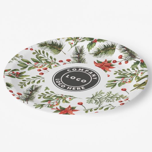 Assiettes En Carton Noël Red Berries Green Business Logo (Angle)