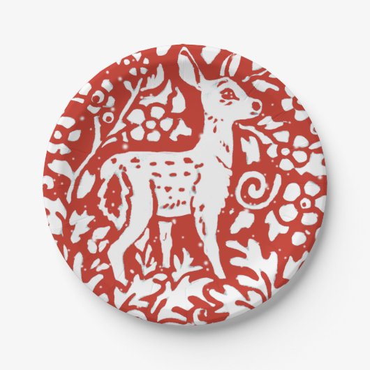 Assiettes En Carton Noël Red Deer Forêt Neige (Devant)