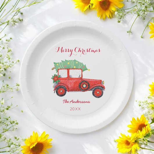 Assiettes En Carton Noël Red Truck Holiday