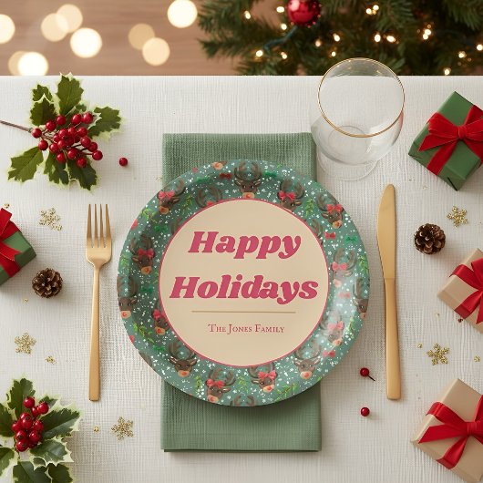 Assiettes En Carton Noël Reindeer Forest vert