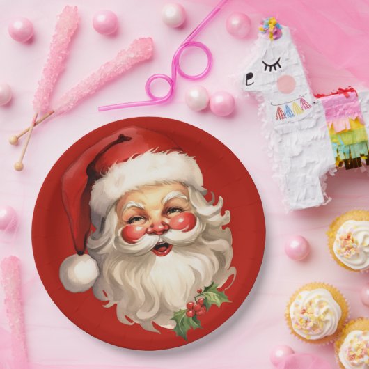 Assiettes En Carton Noël rétro Holly Jolly Santa Claus (Fête)