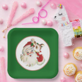 Assiettes En Carton Noël rétro Père Noël et cerfs (Fête)