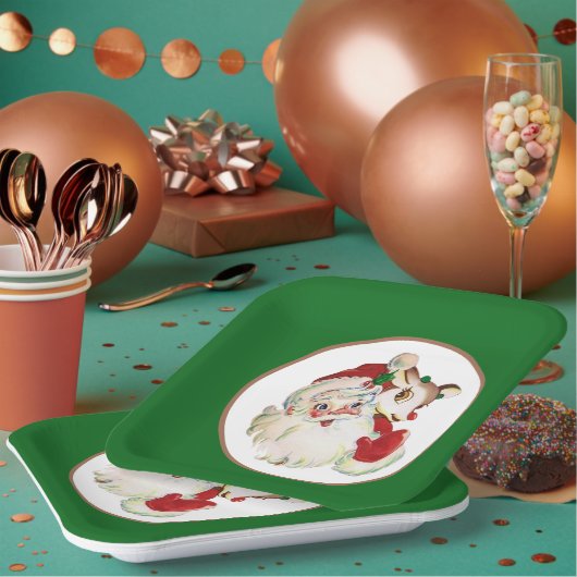 Assiettes En Carton Noël rétro Père Noël et cerfs (Multi)
