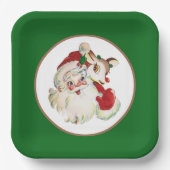 Assiettes En Carton Noël rétro Père Noël et cerfs (Recto)
