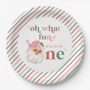 Assiettes En Carton Noël Rétro rose Santa Premier Anniversaire