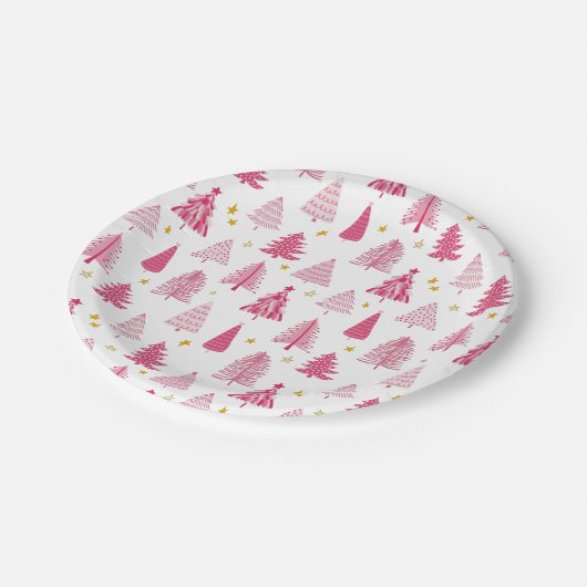 Assiettes En Carton Noël rose (Angle)