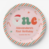 Assiettes En Carton Noël rose 1er anniversaire (Devant)
