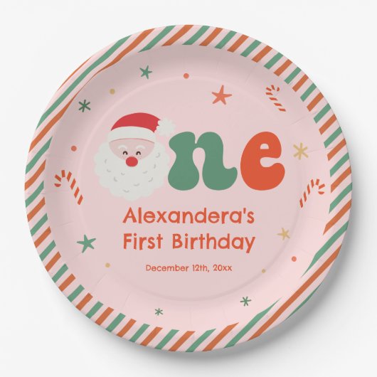 Assiettes En Carton Noël rose 1er anniversaire (Devant)