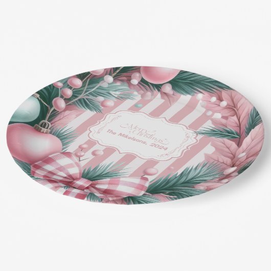 Assiettes En Carton Noël rose Coquette (Angle)