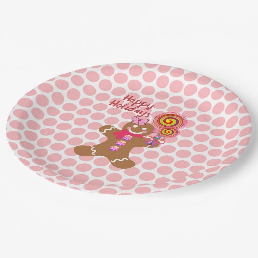 Assiettes En Carton Noël rose mignon Gingerbread Fille Fête (Angle)