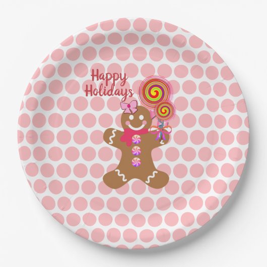 Assiettes En Carton Noël rose mignon Gingerbread Fille Fête (Devant)