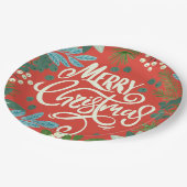 Assiettes En Carton Noël rouge floral (Angle)