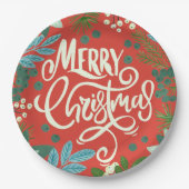 Assiettes En Carton Noël rouge floral (Devant)