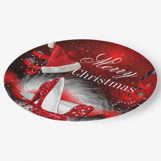 Assiettes En Carton Noël Rouge High talon fête Noël chapeau (Angle)