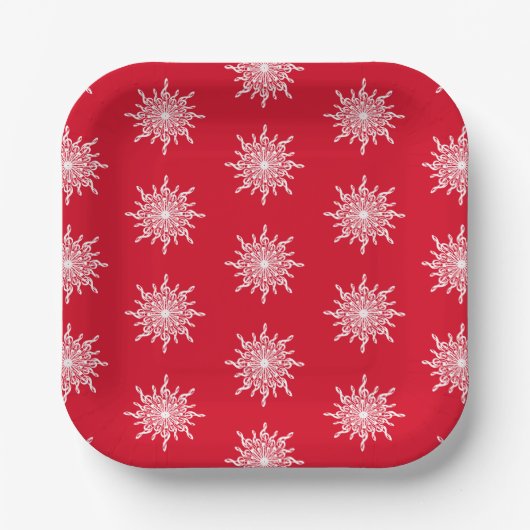 Assiettes En Carton Noël Rouge ornemental G Clef Snowflake Motif (Recto)