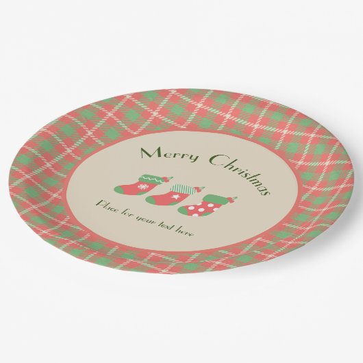 Assiettes En Carton Noël rouge Plaid (Angle)