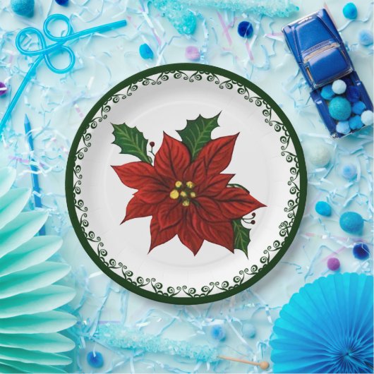 Assiettes En Carton Noël Rouge Poinsettia Fête Florale (Fête)