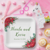 Assiettes En Carton Noël Rouge Poinsettia Fleurs Mariage (Fête)