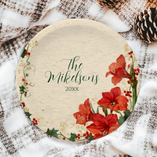 Assiettes En Carton Noël Russe Rouge Amaryllis