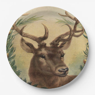 Assiettes En Carton Noël rustique de cerfs communs de mâle de nature
