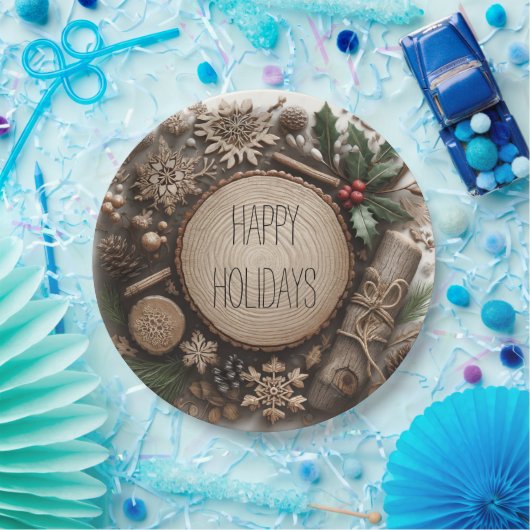 Assiettes En Carton Noël rustique de vacances d'hiver (Fête)