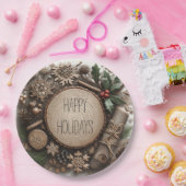 Assiettes En Carton Noël rustique de vacances d'hiver (Fête)