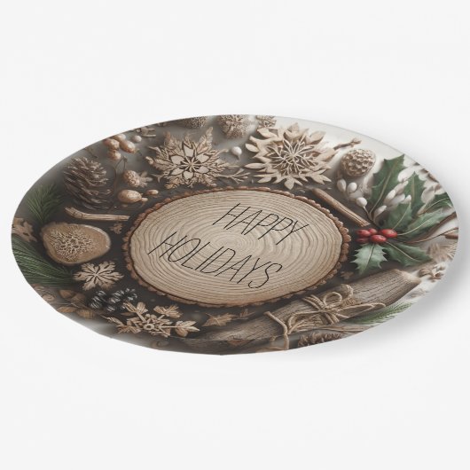 Assiettes En Carton Noël rustique de vacances d'hiver (Angle)