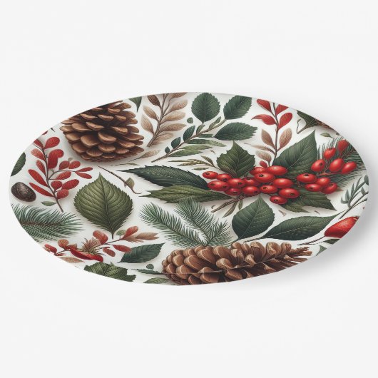 Assiettes En Carton Noël rustique en pin (Angle)