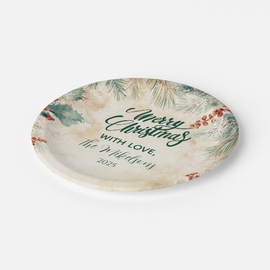 Assiettes En Carton Noël rustique Holly et Pine (Angle)