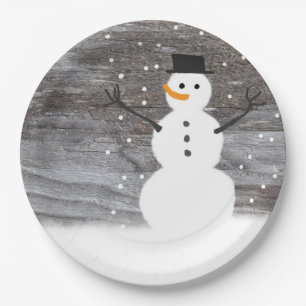 Assiettes En Carton Noël rustique mignon blanc de bonhomme de neige d