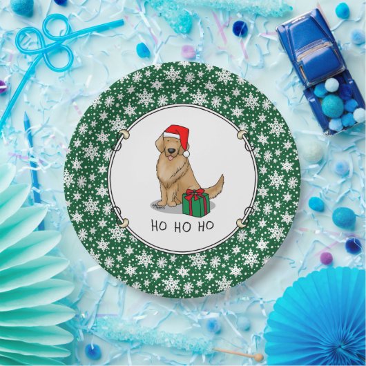 Assiettes En Carton Noël Santa Claus Golden Retriever Chien mignonne (Fête)