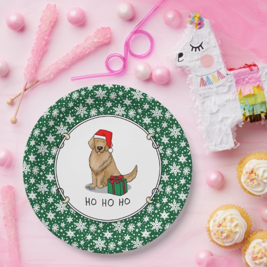 Assiettes En Carton Noël Santa Claus Golden Retriever Chien mignonne (Fête)