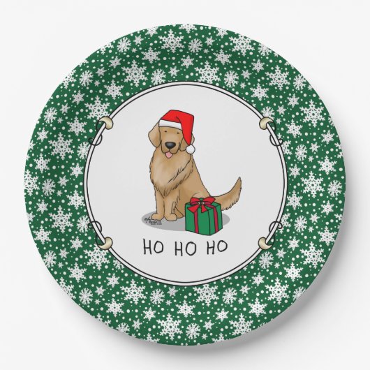 Assiettes En Carton Noël Santa Claus Golden Retriever Chien mignonne (Devant)