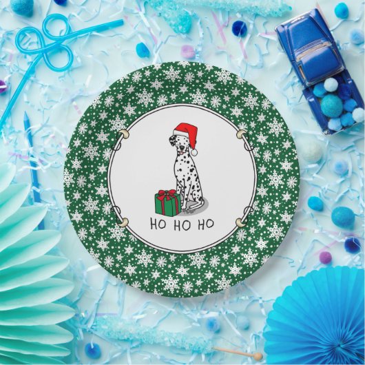 Assiettes En Carton Noël Santa Hat Chien dalmate (noir 1) mignonne (Fête)
